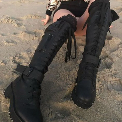 Fjora - Lace-Up Motorcycle Heeled Boots