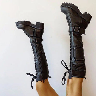 Fjora - Lace-Up Motorcycle Heeled Boots