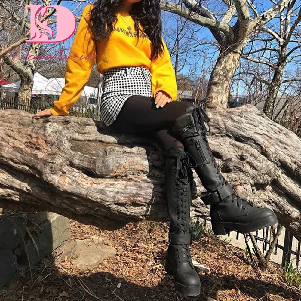 Fjora - Lace-Up Motorcycle Heeled Boots