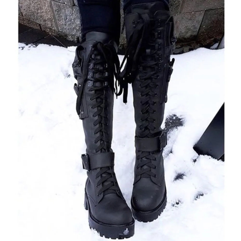 Fjora - Lace-Up Motorcycle Heeled Boots