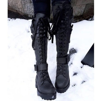 Fjora - Lace-Up Motorcycle Heeled Boots