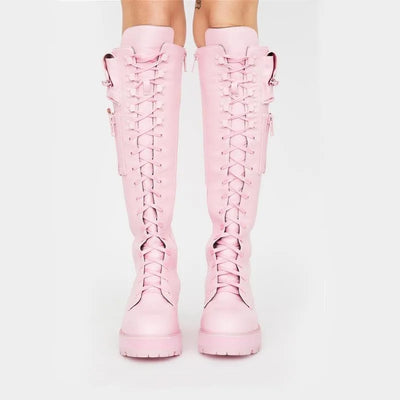 Fjora - Lace-Up Motorcycle Heeled Boots