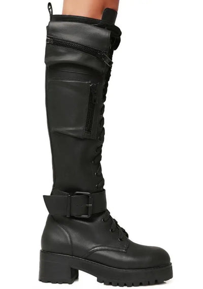 Fjora - Lace-Up Motorcycle Heeled Boots
