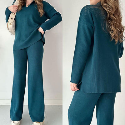 The Erin™ - Casual two-piece set with V-neck and slit